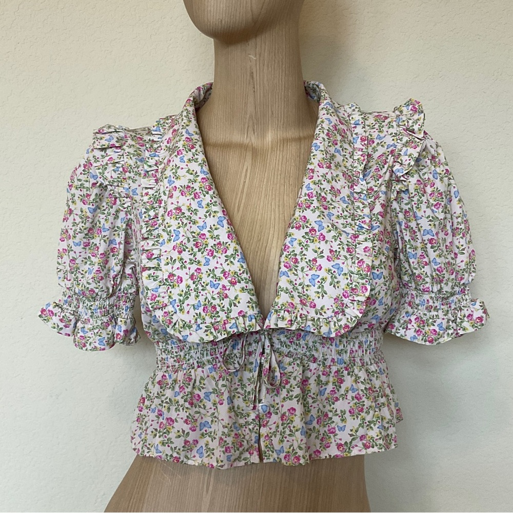 For Love & Lemons x VS LIKE NEW Baby Butterflies Sleep Crop Top Cottagecore XS - Picture 4 of 16